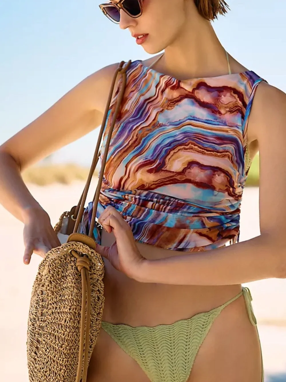 Dolce Vita Tan Woven Straw Shoulder Bag